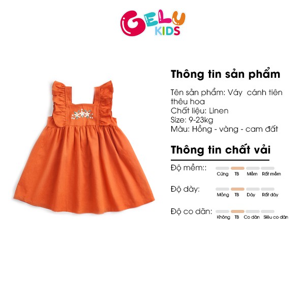 Váy cho bé gái GELU KIDS cánh tiên thêu hoa chất liệu linen mềm mịn - VBG001