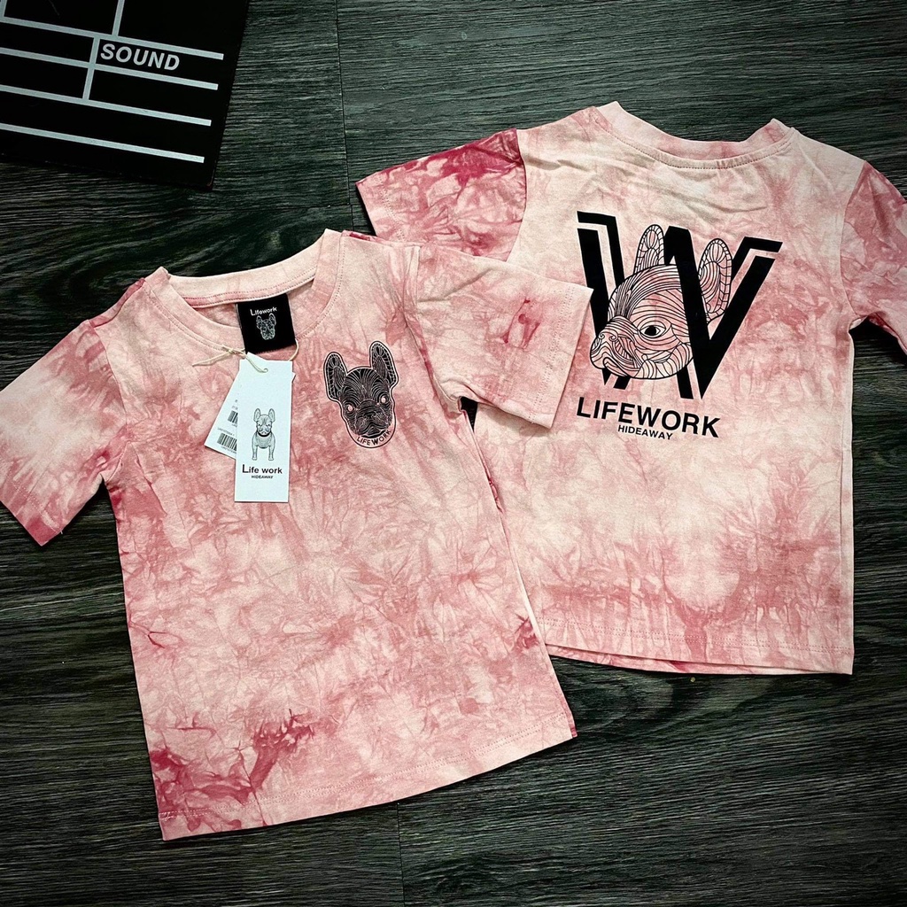 (HÀNG XUẤT XỊN) Áo kid mẫu Life/work mới màu loang HỒNG  Size 90-100-110-120-130-140-150