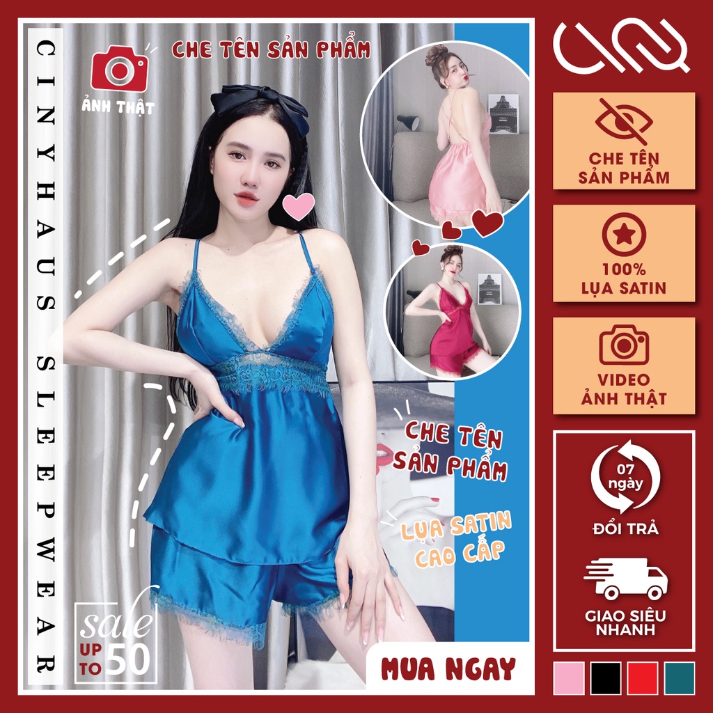 Đồ Ngủ Sexy 2 Dây Phối Ren Mi Gợi Cảm Lụa Satin Mềm Mịn Thoáng Mát Freesize - CN044 CINY