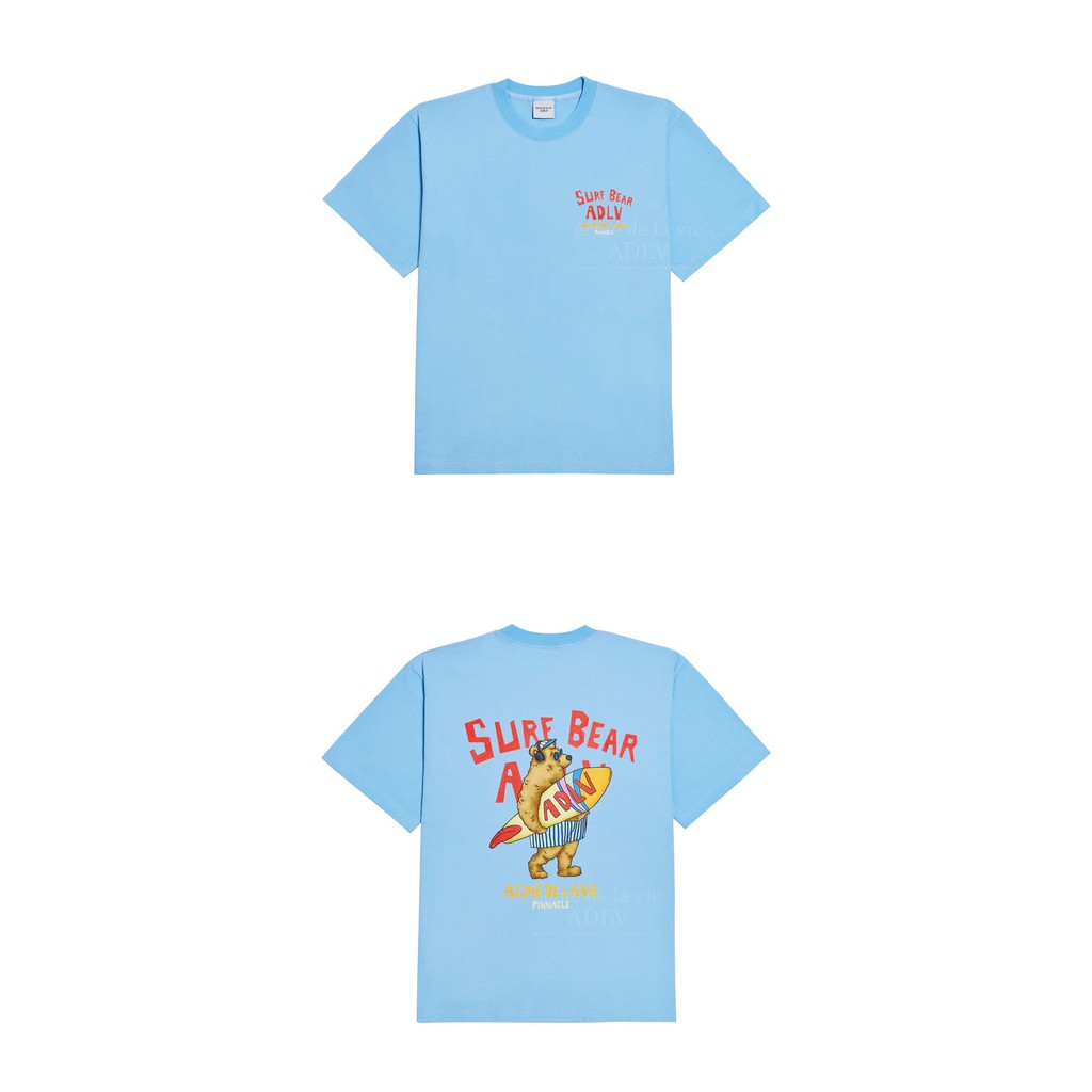 Áo thun ngắn tay cổ tròn ADLV Surfing Bear Sky Blue - Xanh da trời Nam Nữ