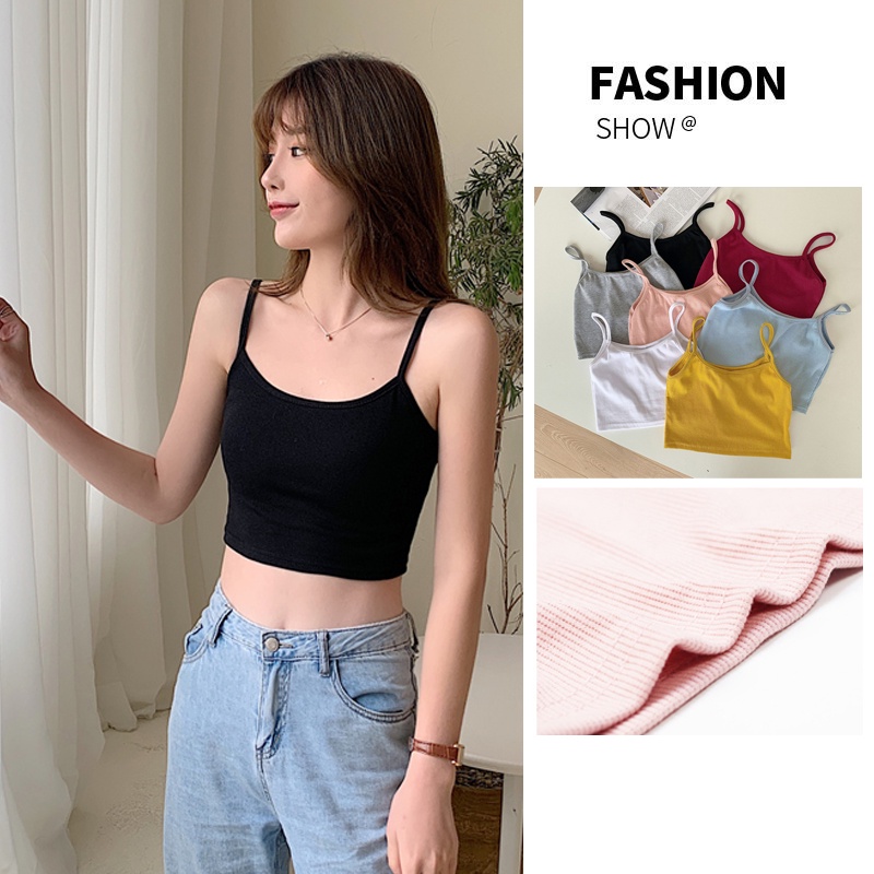 Áo Croptop Hai Dây Phong Cách Hàn Quốc Quyến Rũ Cho Nữ Áo Crop Top Thể Thao Hai Dây Co Giãn Màu Trơn Thời Trang Mùa Hè Quyến Rũ Cho Nữ