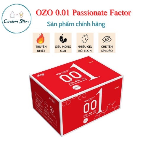 Bao cao su OZO 0.01 Đỏ Passionate Factor mỏng, siêu truyền nhiệt, cảm giác chân thật - Hộp 10 bcs - Condom Store