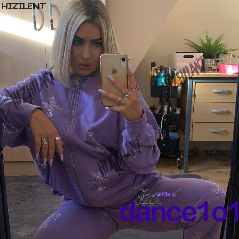 Áo hoodie tay dài in họa tiết đan chéo đính đá thời trang cho nữ