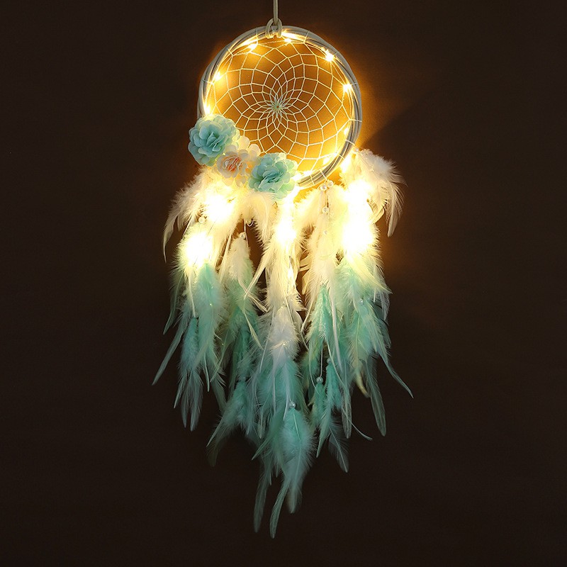 Dreamcatcher Đính Lông Vũ Trang Trí Vintage ( Có Đèn Led Phát Sáng)- Chọn Màu