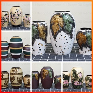 Lọ hoa gốm sứ men khô Bát Tràng - Bộ 3 lọ hoa