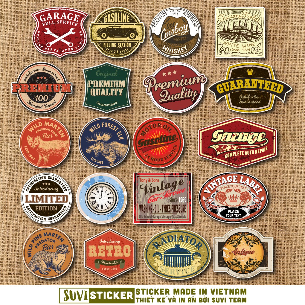 50 Sticker Vintage Label chống nước sticker dán mũ bảo hiểm, laptop, điện thoại, đàn guitar, vali. MSP: SV34