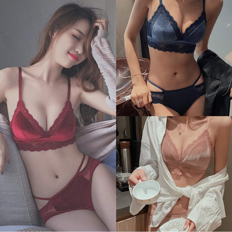 🍓 SALE🎊Bộ Đồ Lót Ren Cúp Tam Giác Kiểu Pháp Gợi Cảm Cho Nữ