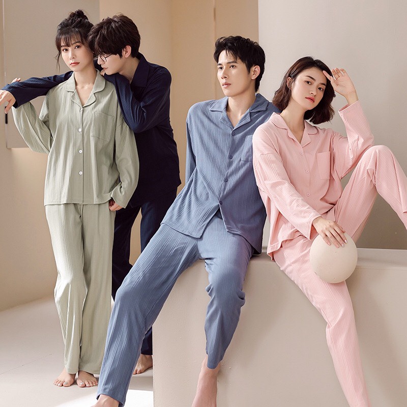 Bộ Đồ Nam Nữ Mặc Nhà Bigbang Luxury Chất Cotton Mỏng Dài Tay - Pyjama Cho Cặp Đôi - Qùa Cưới ý Nghĩa