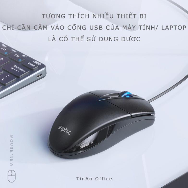 Chuột máy tính có dây văn phòng gaming Inphic PB20P Nút Bấm Cực Êm, Chống Ồn DPI 1200 chơi game cho laptop, PC