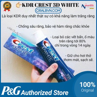 Kem đánh răng làm trắng Crest 3D White Radiant Mint 116gr nhập Mỹ giúp răng trắng, ngừa viêm nướu, hôi miệng