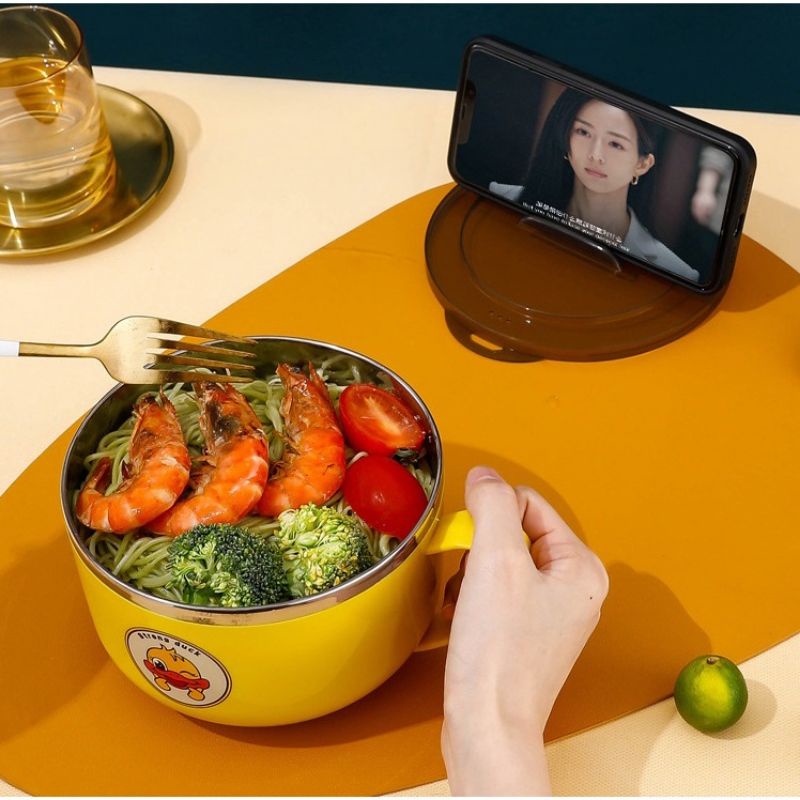 CA UP MÌ HÌNH CON VỊT VÀNG CÓ NẮP ĐỂ ĐIỆN THOẠI QUAI CẦM CÁCH NHIỆT