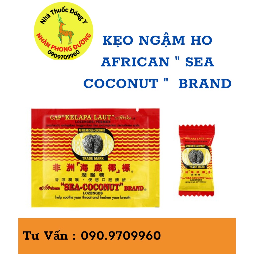 Viên Kẹo Ngậm hỗ trợ ho khan tiếng African "Sea Coconut" Brand, dùng khi bị ho gió, ho khan, thông cỗ, tiêu đờm bổ phổi.