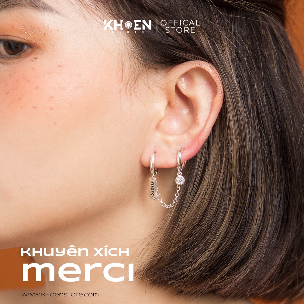 Khuyên tai  Khuyên xích Merci  - xi bạc 925