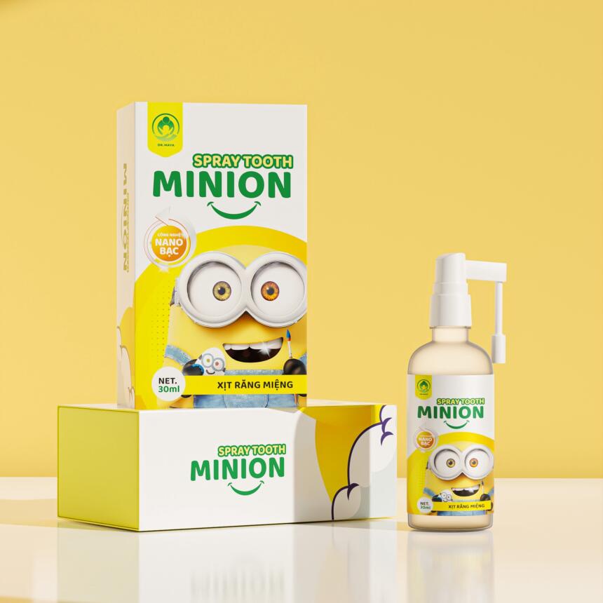 Xịt răng miệng Minion Dr.Maya 50ml, Vệ sinh răng miệng ngăn ngừa sau răng cho bé từ 6 tháng tuổi