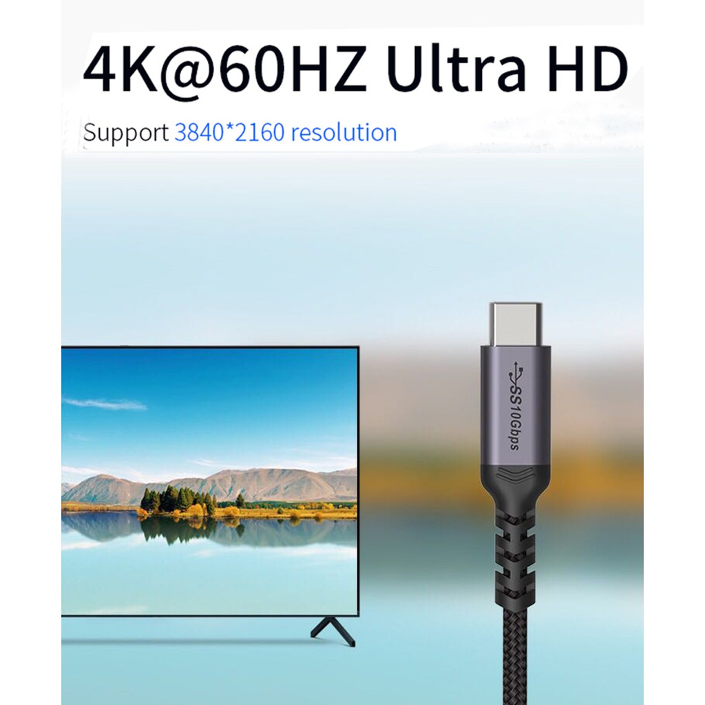 Cáp usb-c 3.2 gen 2x1 tốc độ 10Gbps xuất màn hình 4k@60hz Thunderbolt 20Gbps macbook imac - sạc nhanh 100W PD QC 4.0