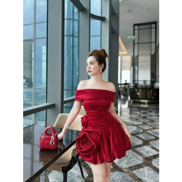 Đầm voan xoè rớt vai phối hoa hồng TRIPBLE T DRESS - Free size - MS14HD