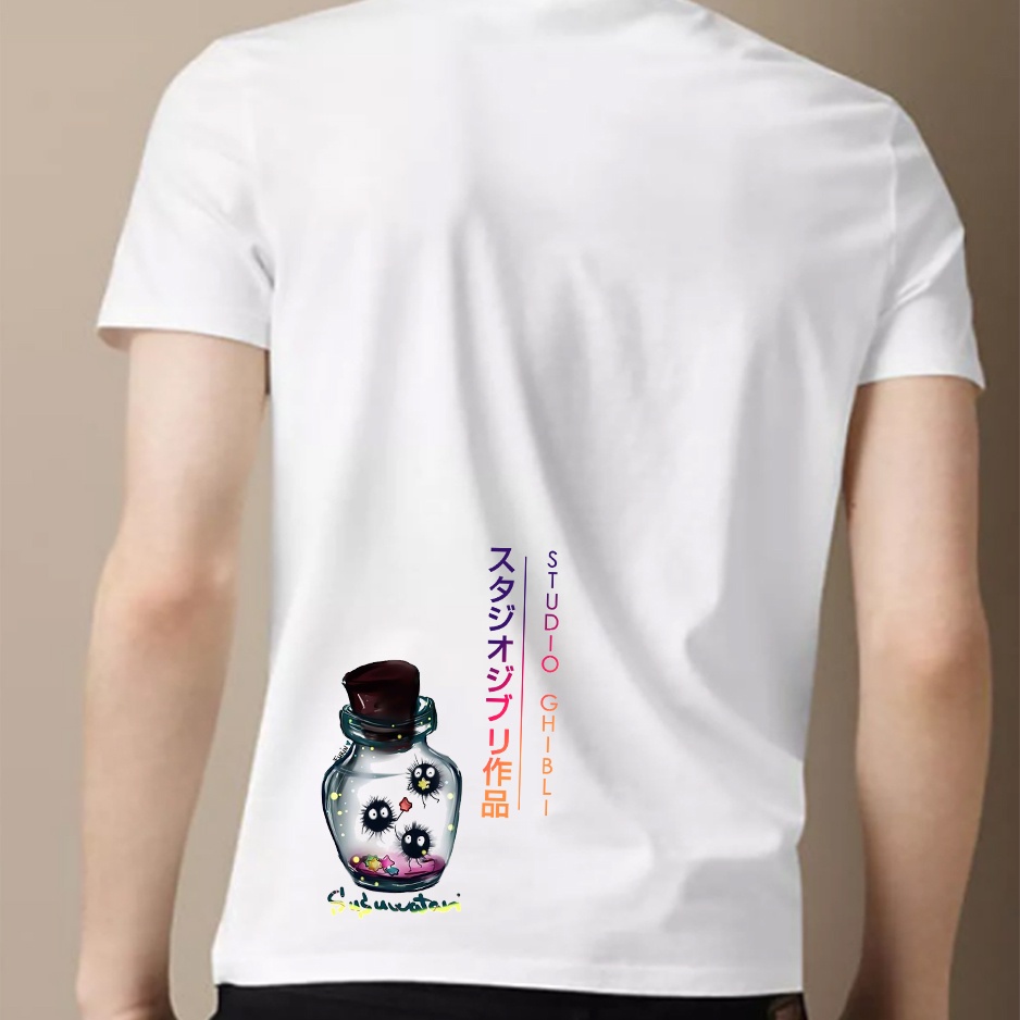 Áo thun nam nữ tay lỡ vải cotton form rộng màu trắng Hạ Băng Designs - Ghibli 001