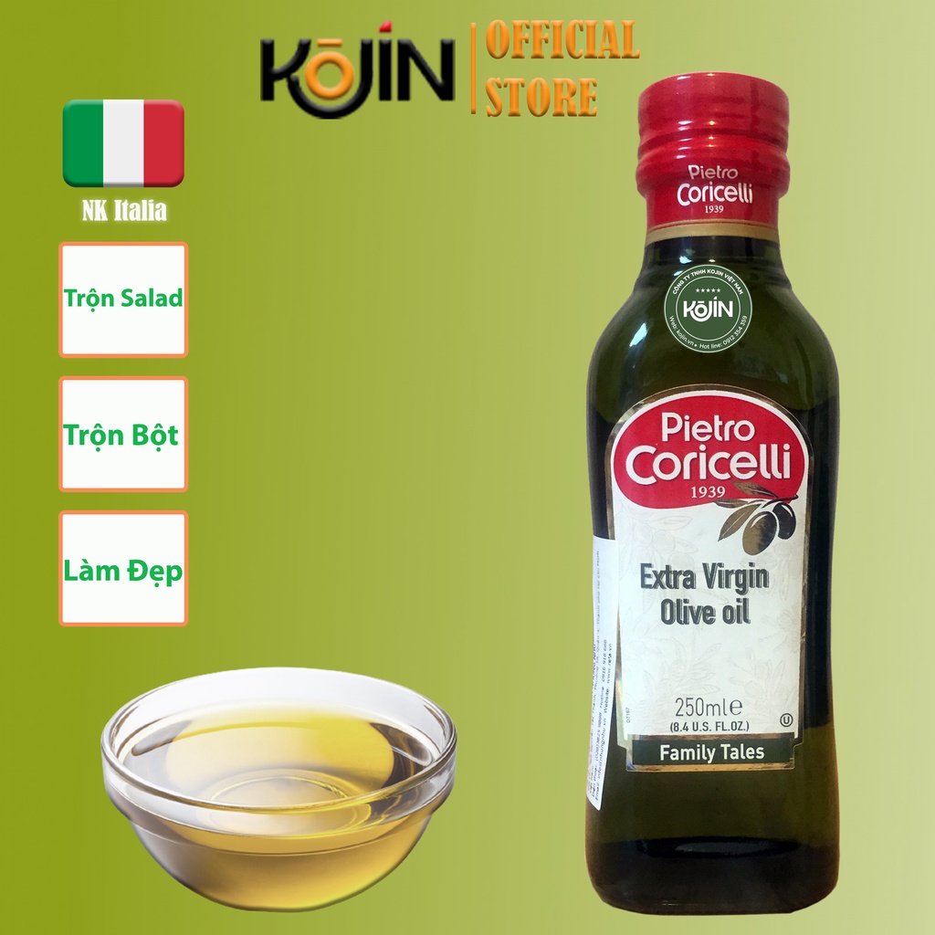 Dầu Oliu Cho Bé Kojin Dầu Oliu Ép Lạnh Olive Extra Virgin Pietro Coricelli Chai Thuỷ Tinh 250ml Hàng Mới Nhập Khẩu Ý