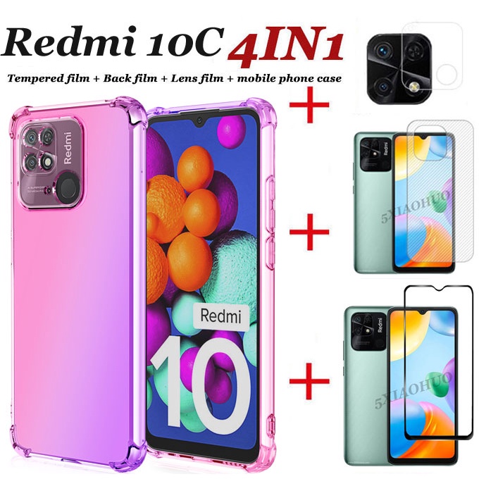 Ốp Điện Thoại Dạng Kính Cường Lực 4 Trong 1 Màu gradient + Miếng Dán Cường Lực Bảo Vệ Camera Cho Xiaomi Redmi 10C Note 11 11S 11Pro