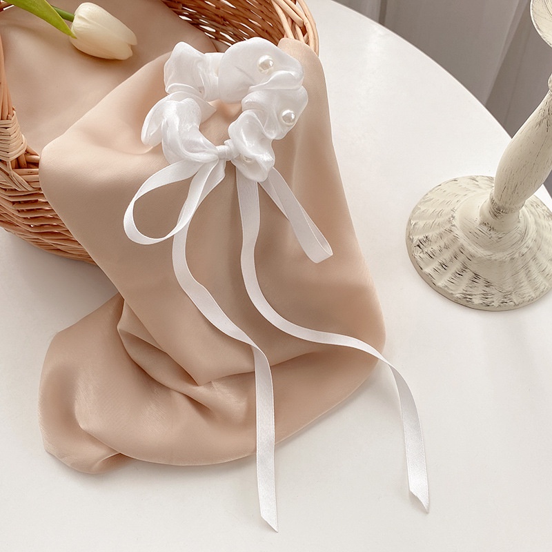 Dây buộc tóc co giãn thắt nơ đính ngọc trai phong cách Hàn Quốc cho nữ