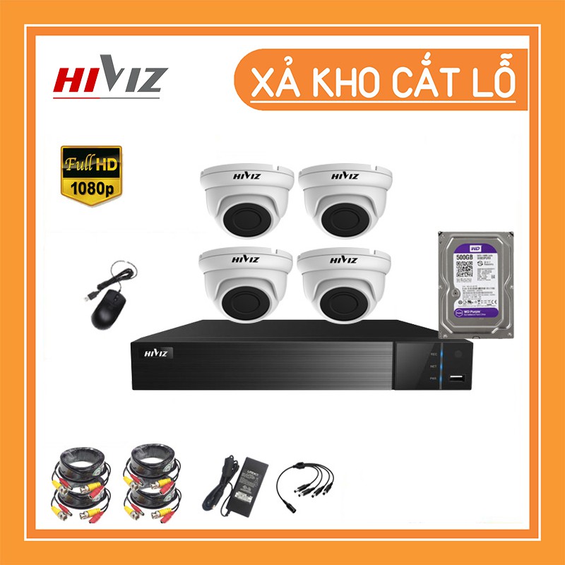 Bộ Camera giám sát KIT AHD Full HD 1080P - Trọn bộ 4 mắt camera 2M - Đầu ghi - Full phụ kiện