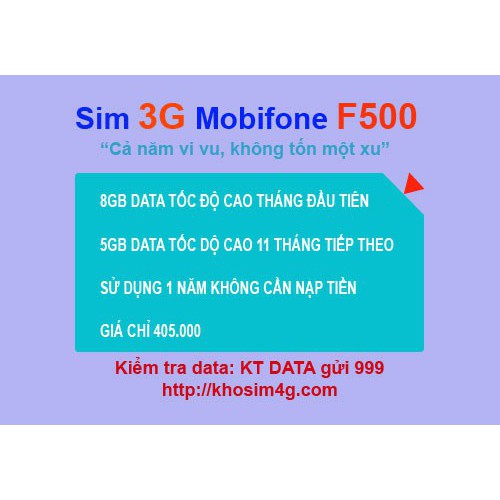 Sim 4G Mobifone F500 miễn phí 1 năm không cần nạp tiền CÓ BH