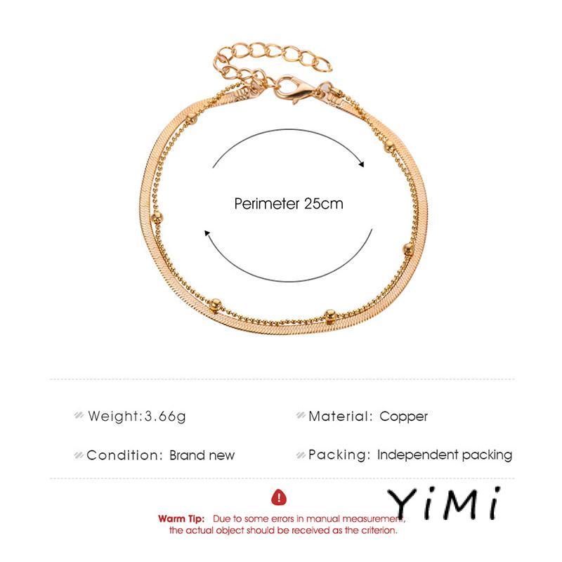 Lắc Chân Hai Lớp Xỏ Hạt Tròn Và Xương Rắn Đơn Giản Thời Trang Cho Nữ