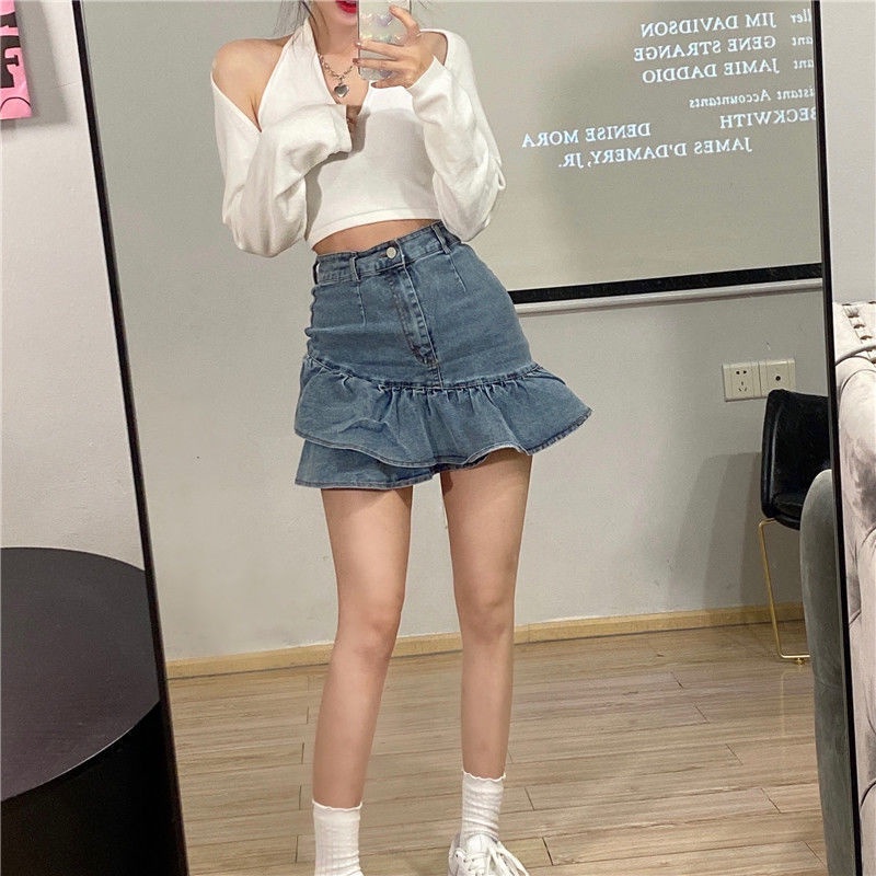 Chân Váy Denim Viền Bèo Dáng Chữ a Thời Trang Mùa Hè Phong Cách Mới Dễ Phối Đồ Cho Nữ 2022