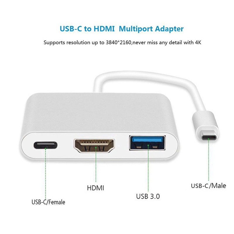Type C 4K hỗ trợ USB 3.0 3 trong 1 sang Bộ chuyển đổi Hdmi/ Cáp sạc/ Bộ chuyển đổi Usb-C 3.1