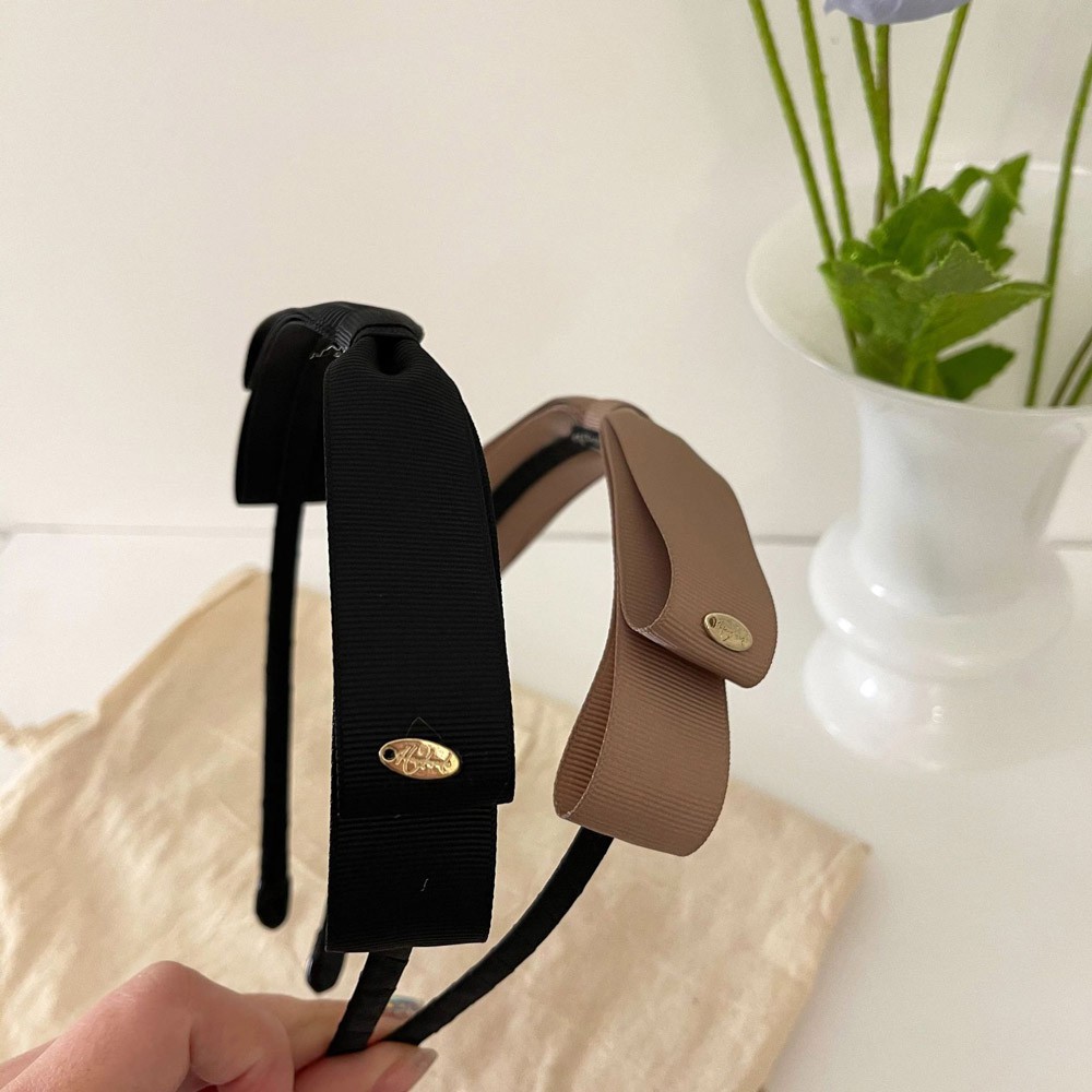 Cài tóc đính nơ màu trơn phong cách vintage thanh lịch cho nữ