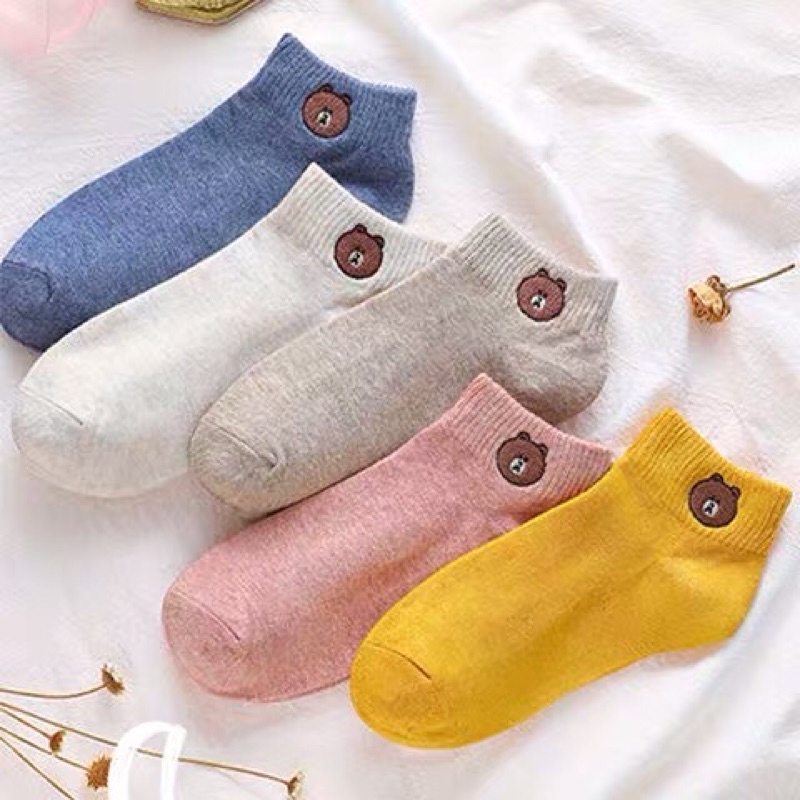 Tất nữ vớ nữ cổ ngắn họa tiết gấu cute Hàn Quốc cotton mềm mịn thông thoáng