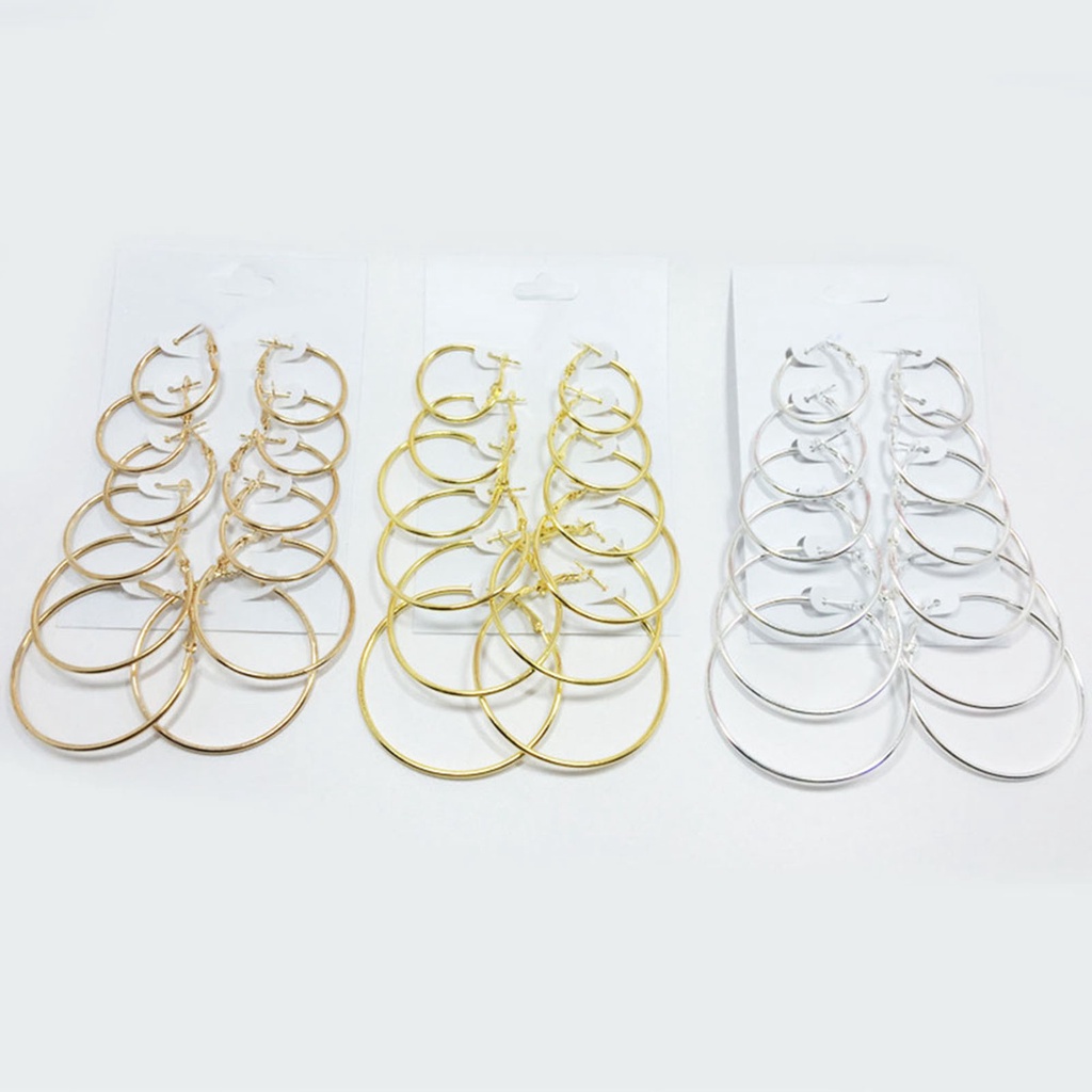 Set 6 đôi hoa tai vòng tròn thời trang nữ