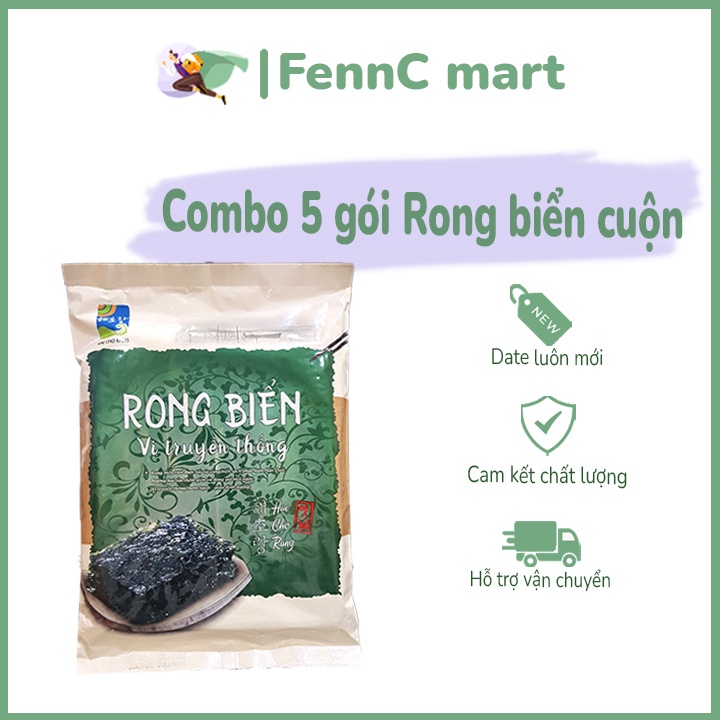 Combo 5 gói Rong biển cuộn cơm ăn liền lá kim cuộn gimbab kimbab 50 lá Hàn Quốc Fresiweed FENNC