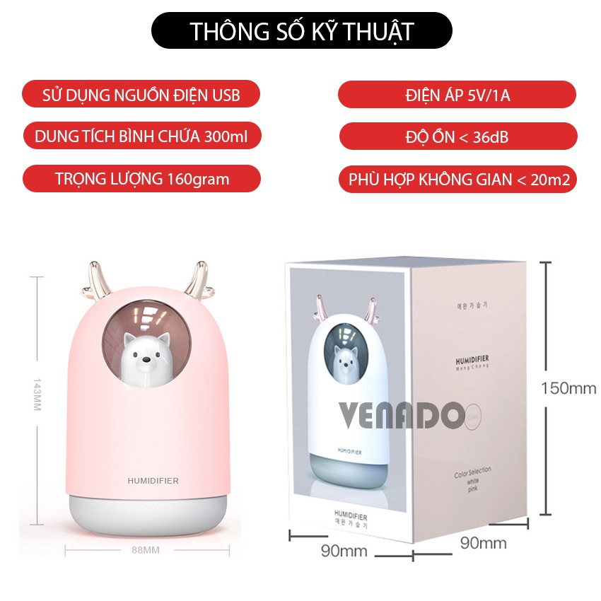 Máy phun sương tạo độ ẩm / khuếch tán tinh dầu hình gấu 300ml Venado