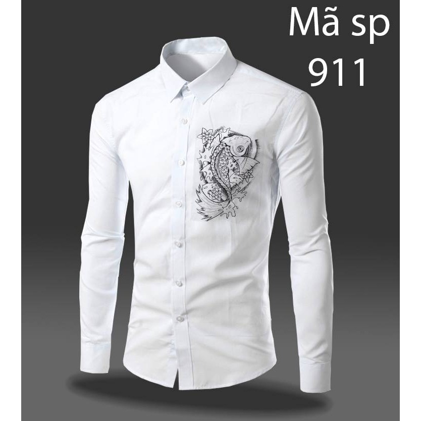 911-sơ mi in hình cá chép ở ngực