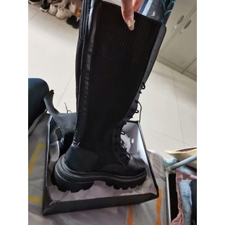 (ẢNH THẬT) BOOTS DA PHỐI LEN NỮ ĐẾ 5CM CAO CỔ LỬNG MŨI VUÔNG