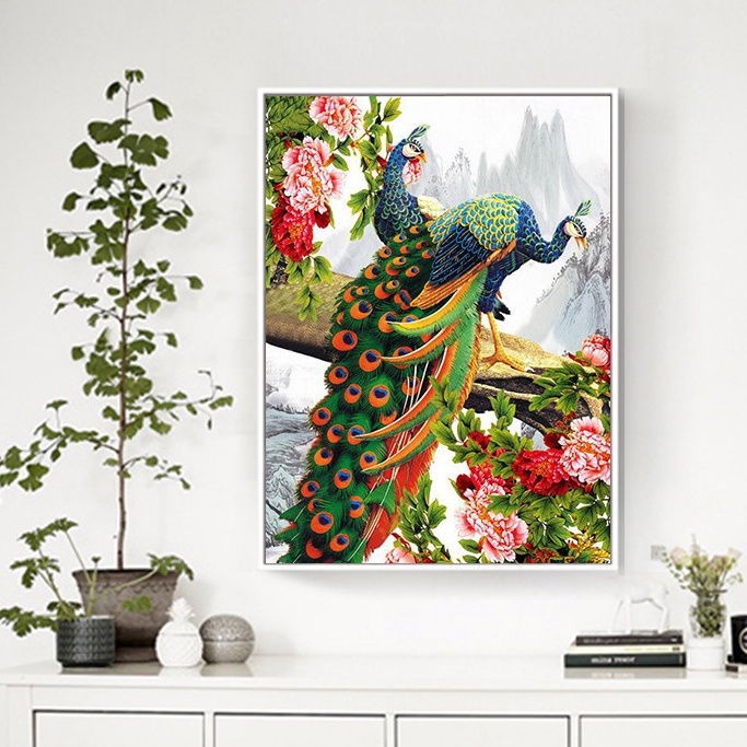 Bộ Tranh Đính Đá 5d DIY Hình Chim Công Dùng Để Trang Trí Nhà