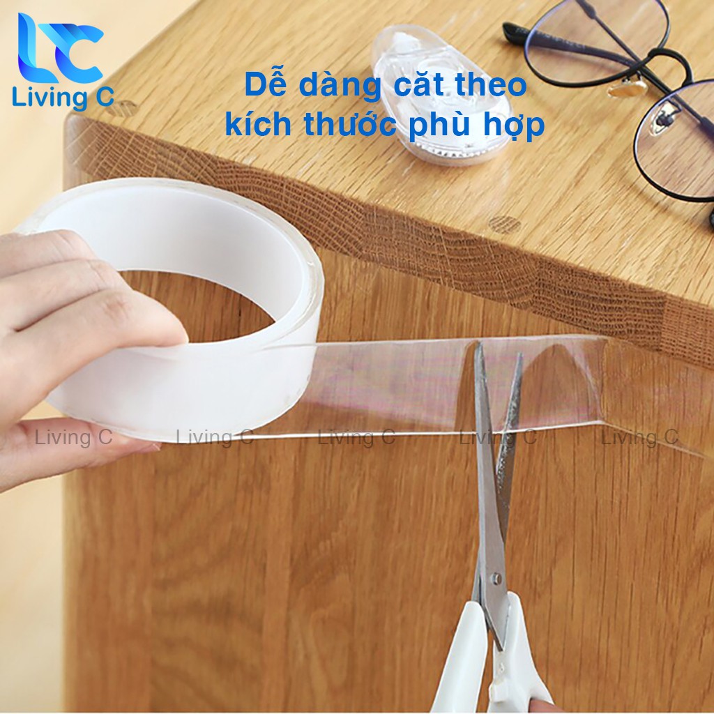 Cuộn băng keo 2 mặt acrylic trong suốt Living C CBK, băng keo dán tranh gán gương treo tường siêu dính