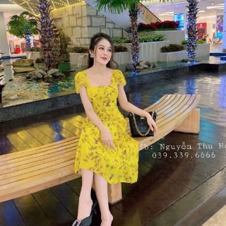 Đầm hoa nhún eo