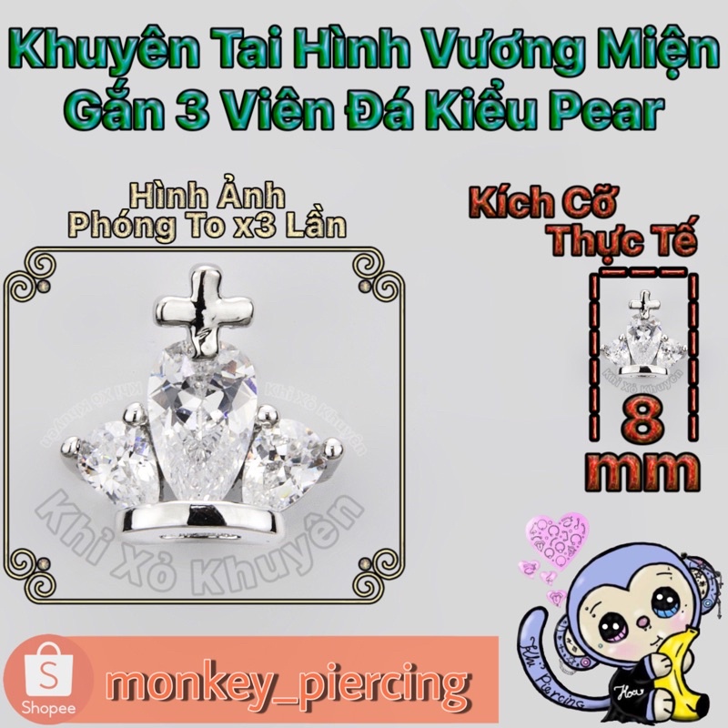 Khuyên Tai gắn đá hình vương miện 3 point - Các Loại ( giá bán là 1 chiếc )