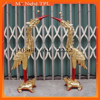 Cặp hạc thờ tiên gỗ mít giáp vàng gỗ mít cao 61,81