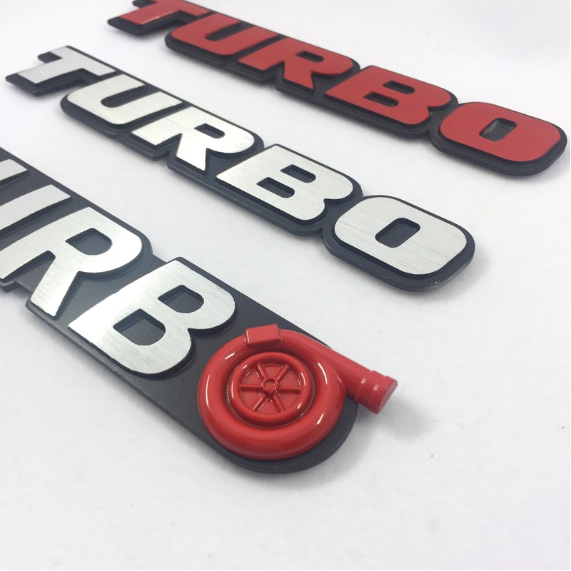 Logo " turbo " bằng kim loại dán trang trí xe hơi