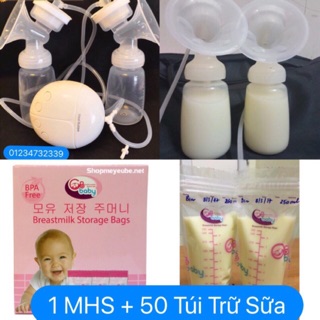 1 Máy Hút Sữa Điện Đôi Real Bubee+ 50 Túi Trữ Sữa GB Baby hàn Quốc