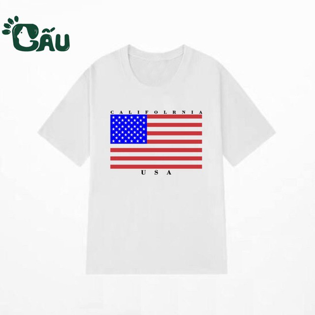 Áo thun tay lỡ Gấu 194 Unisex from rộng phong cách Ulzzang vải coton cao cấp dày dặn, co dãn - USA Cờ Mỹ