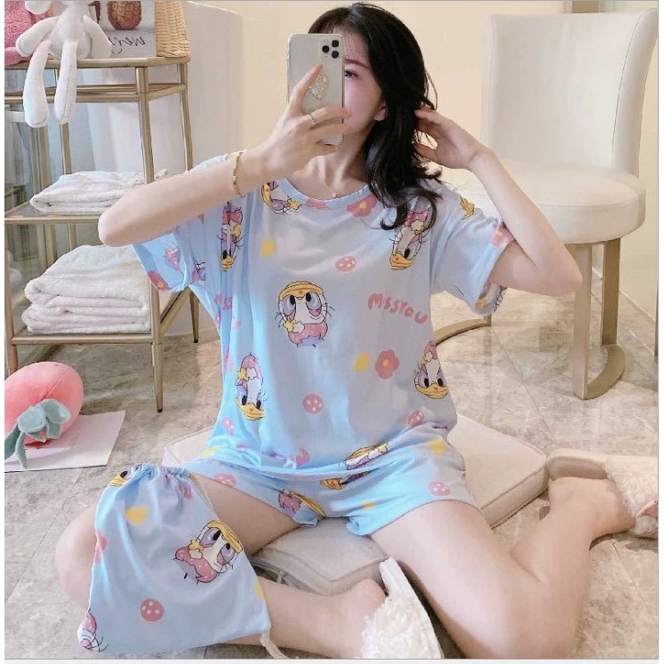 Bộ Đồ Ngủ Ngắn Tay Dáng Rộng Kiểu Hàn Quốc Thoáng Mát Thiết Kế Ngọt Ngào Cho Nữ ONEZ01 | BigBuy360 - bigbuy360.vn