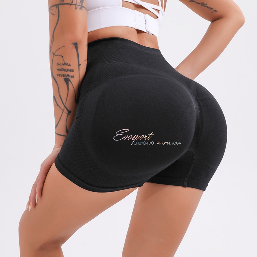 Quần đùi legging BIKER NAQI cap cao, quần short thể thao tập gym yoga aerobic có chun mông vải dệt kim tôn dáng EVASPORT