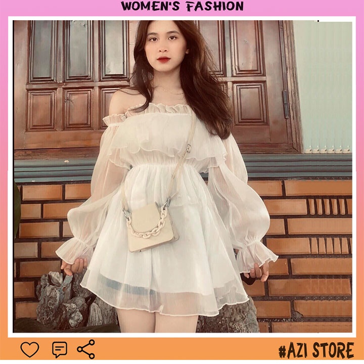 🔥FREESHIP🔥 Áo váy trắng trễ vai bánh bèo chất đũi tơ cực điệu đà