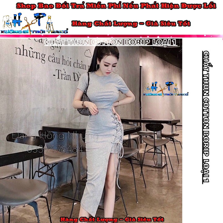 Đầm ôm body thun borip loại 1 xẻ tà đan dây mẫu hót thời trang 2020 | BigBuy360 - bigbuy360.vn