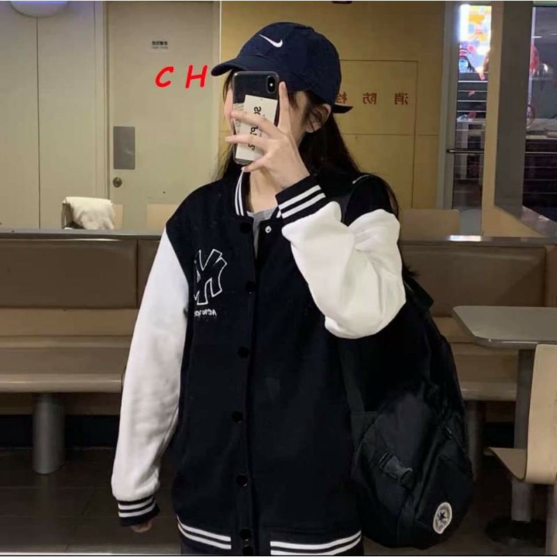 Áo khoác bomber Nv Y new yorkChất gió mềmhàng 1 lớp cổ, tay áo và gấu áo có bo dệt xịnfreesize 50kgphong cách hàn q