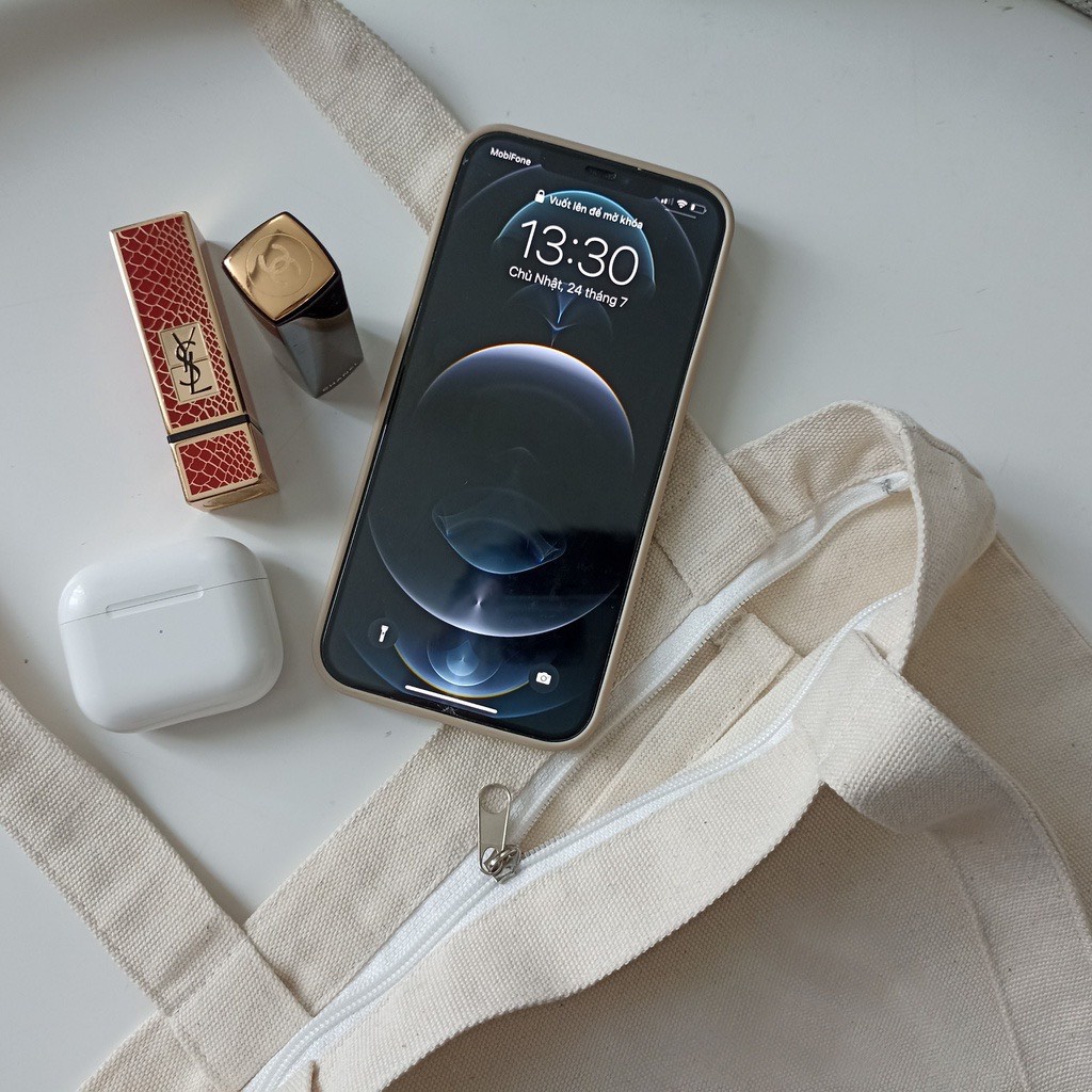 Túi tote vải mộc Tiệm nhà Pony dây kéo in hình Reduce Reuse Recycle PM117